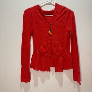 💚Moth Red Cotton Zip Up Lightweight Cardigan